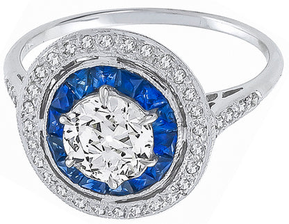 Art Deco Style 0.72ct Diamond 0.68ct Sapphire Engagement Ring