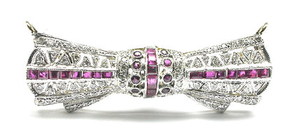 Art Deco Style 0.85ct Ruby 0.60ct Diamond Platinum 18k Yellow Gold Pin/ Pendant