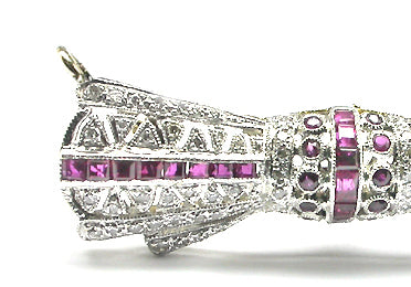 Art Deco Style 0.85ct Ruby 0.60ct Diamond Platinum 18k Yellow Gold Pin/ Pendant
