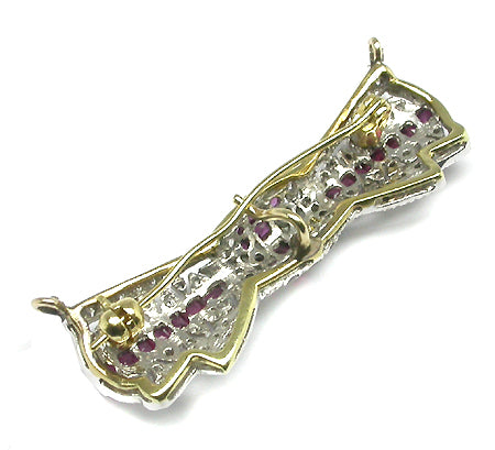 Art Deco Style 0.85ct Ruby 0.60ct Diamond Platinum 18k Yellow Gold Pin/ Pendant
