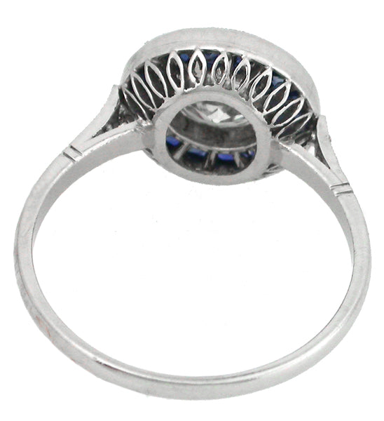 Art Deco Style 0.89ct Diamond Sapphire Platinum Engagement Ring