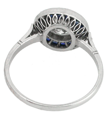 Art Deco Style 0.89ct Diamond Sapphire Platinum Engagement Ring
