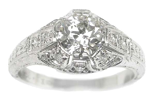 Art Deco Style 0.93ct Diamond Platinum Engagement Ring
