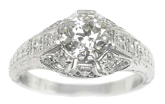 Art Deco Style 0.93ct Diamond Platinum Engagement Ring