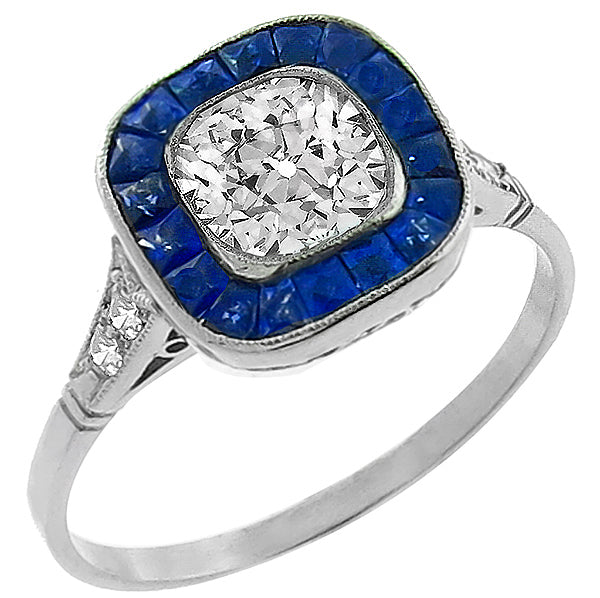 Art Deco Style 1.00ct Diamond Sapphire Engagement Ring