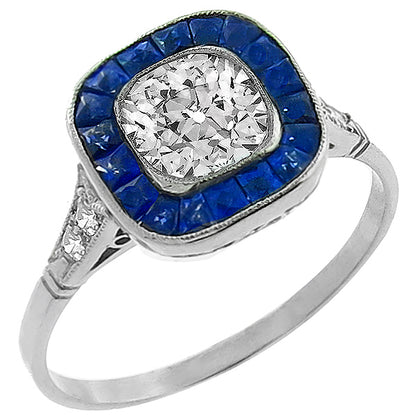 Art Deco Style 1.00ct Diamond Sapphire Engagement Ring