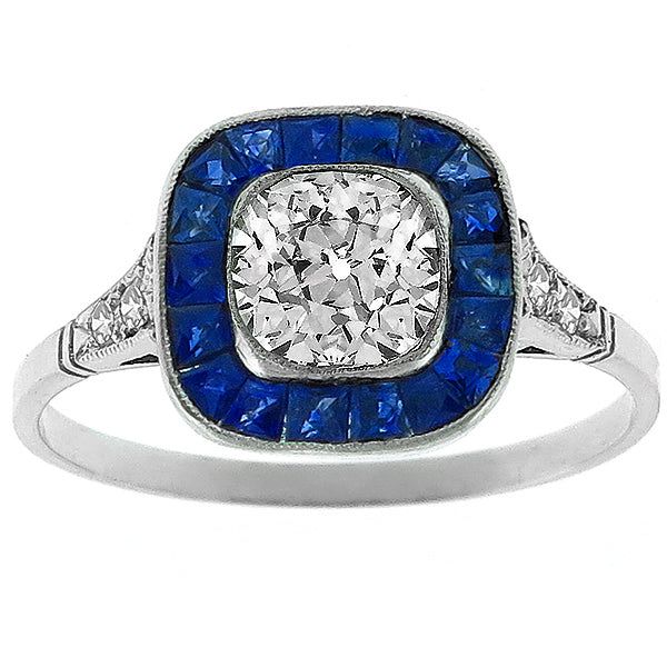 Art Deco Style 1.00ct Diamond Sapphire Engagement Ring