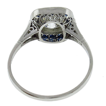 Art Deco Style 1.00ct Diamond Sapphire Engagement Ring
