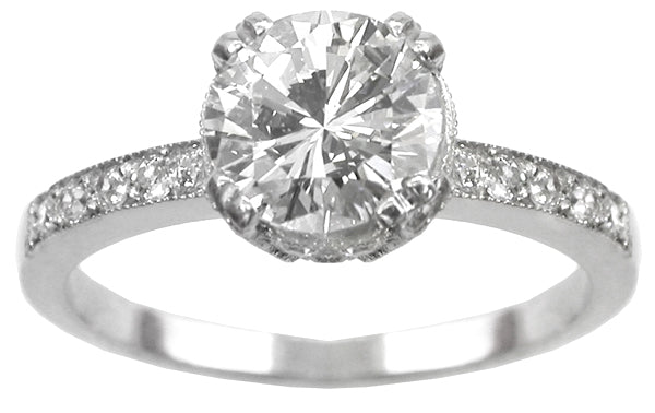 Art Deco Style 1.01ct Round Diamond Engagement Ring