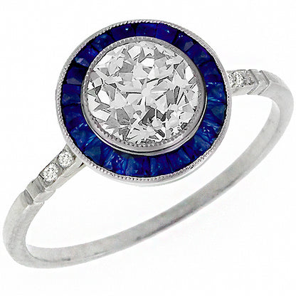 Art Deco Style 1.02ct Diamond Sapphire Engagement Ring