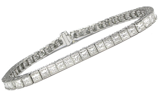 Art Deco Style 10.85ct  Princess Cut Diamond Platinum Tennis   Bracelet