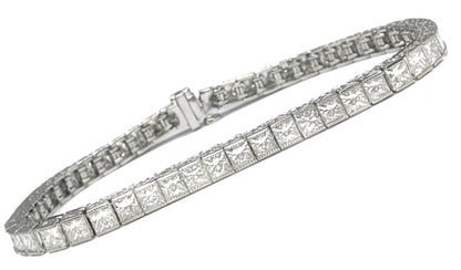 Art Deco Style 10.85ct  Princess Cut Diamond Platinum Tennis   Bracelet