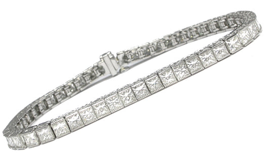 Art Deco Style 10.85ct  Princess Cut Diamond Platinum Tennis   Bracelet