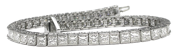 Art Deco Style 10.85ct  Princess Cut Diamond Platinum Tennis   Bracelet