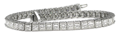Art Deco Style 10.85ct  Princess Cut Diamond Platinum Tennis   Bracelet
