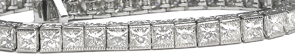 Art Deco Style 10.85ct  Princess Cut Diamond Platinum Tennis   Bracelet