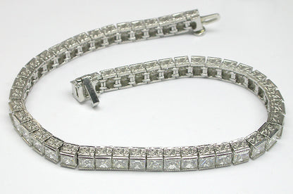 Art Deco Style 10.85ct  Princess Cut Diamond Platinum Tennis   Bracelet