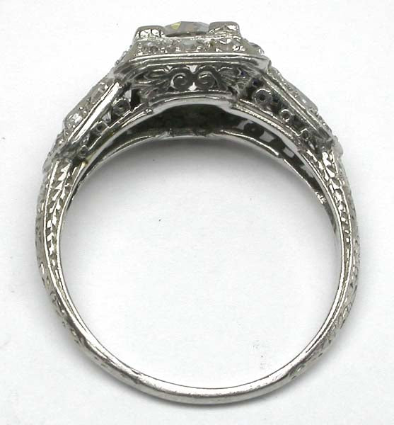 Art Deco Style 1.13ct Diamond & Sapphire Platinum Engagement Ring