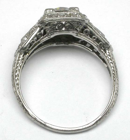 Art Deco Style 1.13ct Diamond & Sapphire Platinum Engagement Ring