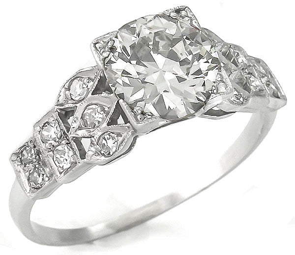 Art Deco Style 1.37ct Diamond Platinum Engagement Ring