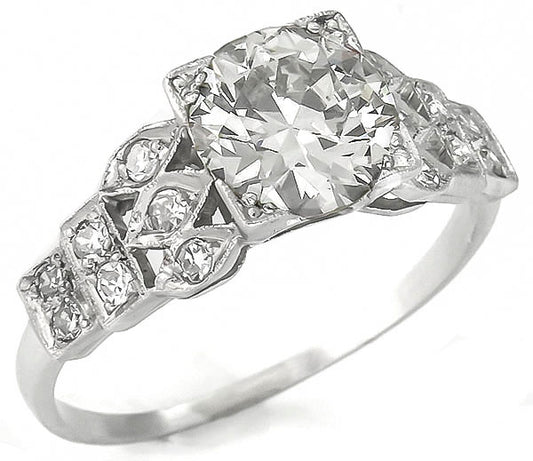 Art Deco Style 1.37ct Diamond Platinum Engagement Ring