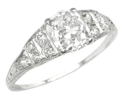 Art Deco Style 1.42ct Old Mine Brilliant Diamond Platinum Engagement Ring