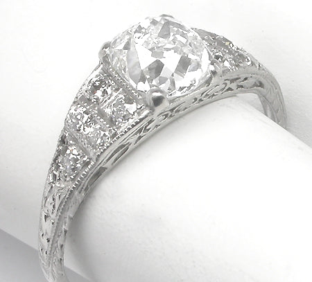 Art Deco Style 1.42ct Old Mine Brilliant Diamond Platinum Engagement Ring