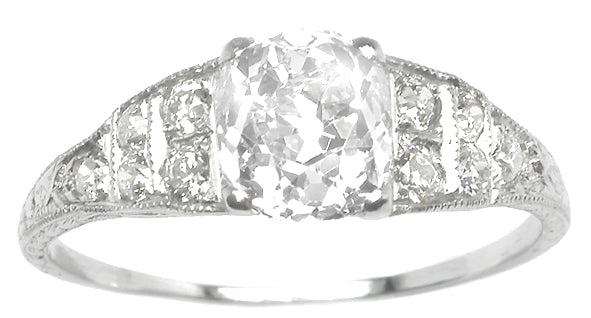 Art Deco Style 1.42ct Old Mine Brilliant Diamond Platinum Engagement Ring