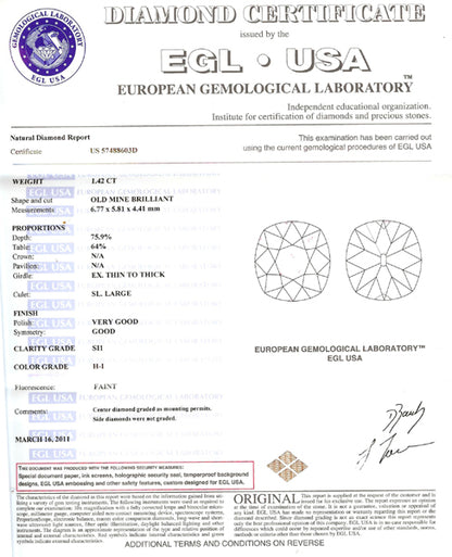 Art Deco Style 1.42ct Old Mine Brilliant Diamond Platinum Engagement Ring