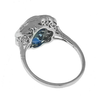 Art Deco Style 1.50ct Oval Sapphire and Diamond Diamond 18k White Gold Ring