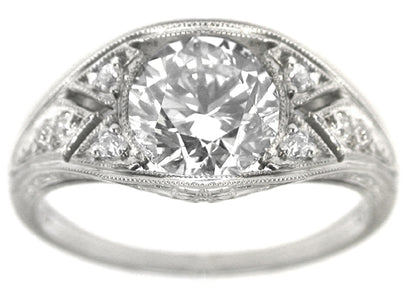 Art Deco Style 1.50ct Round  Cut Diamond 18k White Gold Engagement Ring