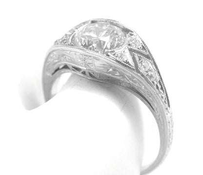 Art Deco Style 1.50ct Round  Cut Diamond 18k White Gold Engagement Ring