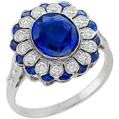 Art Deco Style 1.56 Carat Oval Sapphire and Diamond 18 Karat Gold Ring