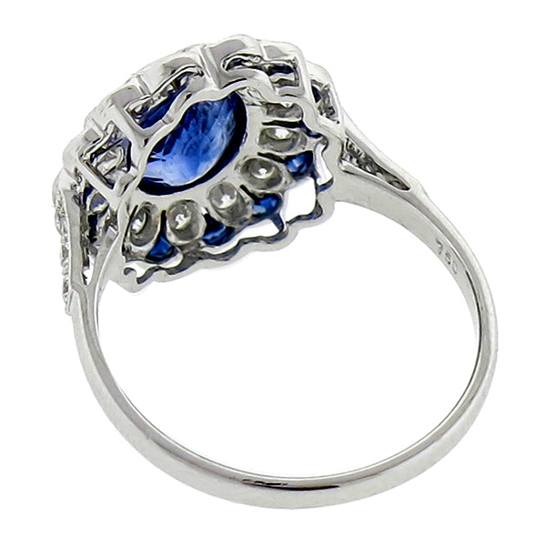 Art Deco Style 1.56 Carat Oval Sapphire and Diamond 18 Karat Gold Ring