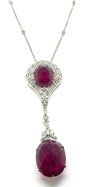 Art Deco Style 17.20ct Pink Tourmaline  0.80ct  Diamond Necklace