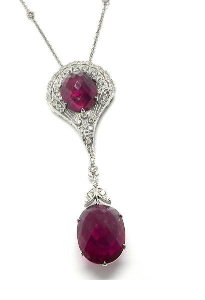 Art Deco Style 17.20ct Pink Tourmaline  0.80ct  Diamond Necklace