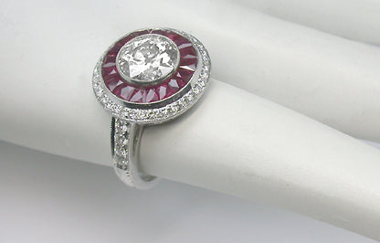 Art Deco Style 1.73ct  Diamond Ruby Platinum  Ring