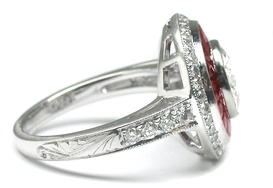 Art Deco Style 1.73ct  Diamond Ruby Platinum  Ring