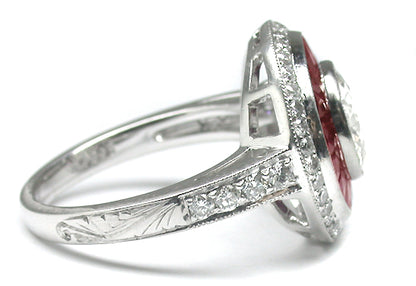 Art Deco Style 1.73ct  Diamond Ruby Platinum  Ring