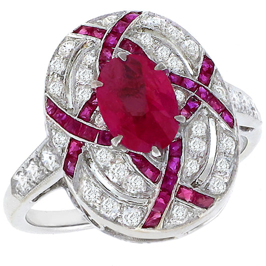 Art Deco Style 1.80cttw  Burmese Ruby  0.45ct Diamond  Gold Ring