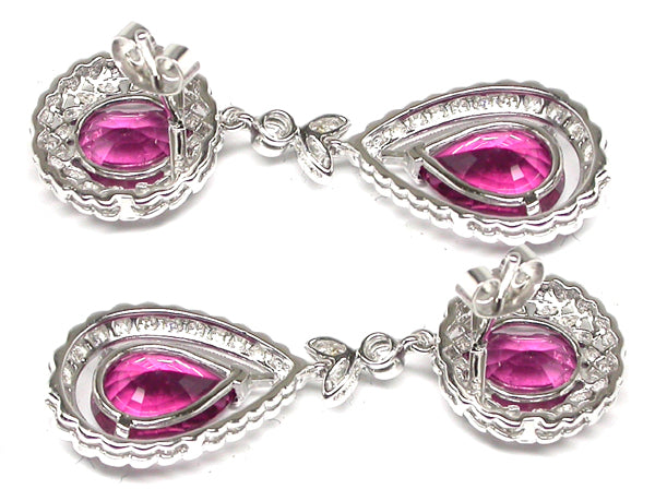 Art Deco Style 18k White Gold 11ct Rubelite  Diamond Earrings