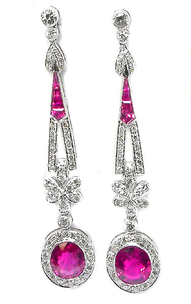 Art Deco Style  4.65ct Pink Tourmaline Pink Sapphire and Diamond Earrings