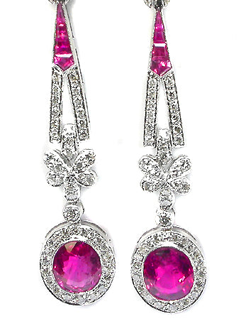 Art Deco Style  4.65ct Pink Tourmaline Pink Sapphire and Diamond Earrings