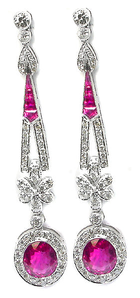 Art Deco Style  4.65ct Pink Tourmaline Pink Sapphire and Diamond Earrings