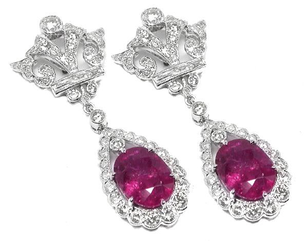Art Deco Style 18k White Gold 7.42ct Rubelite Diamond Earrings
