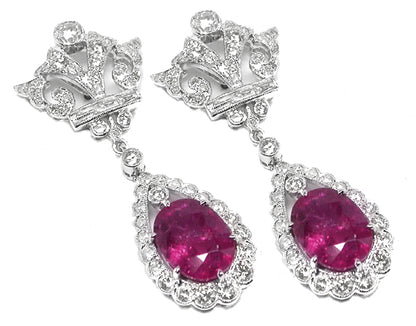 Art Deco Style 18k White Gold 7.42ct Rubelite Diamond Earrings