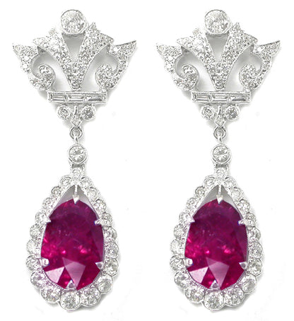 Art Deco Style 18k White Gold 7.42ct Rubelite Diamond Earrings