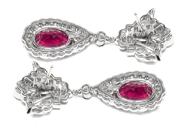 Art Deco Style 18k White Gold 7.42ct Rubelite Diamond Earrings