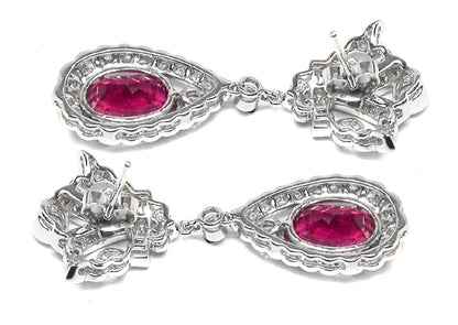 Art Deco Style 18k White Gold 7.42ct Rubelite Diamond Earrings