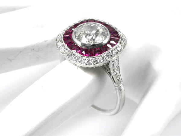 Art Deco Style 1.90ct Diamond  Ruby Platinum  Ring